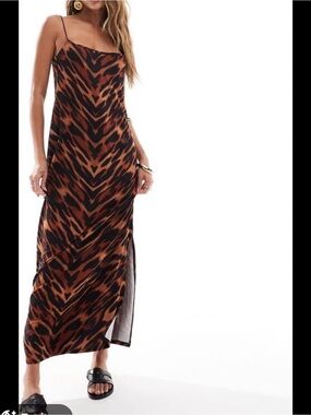 ASOS Curve Brown & Black Animal Print Slip Maxi Dress